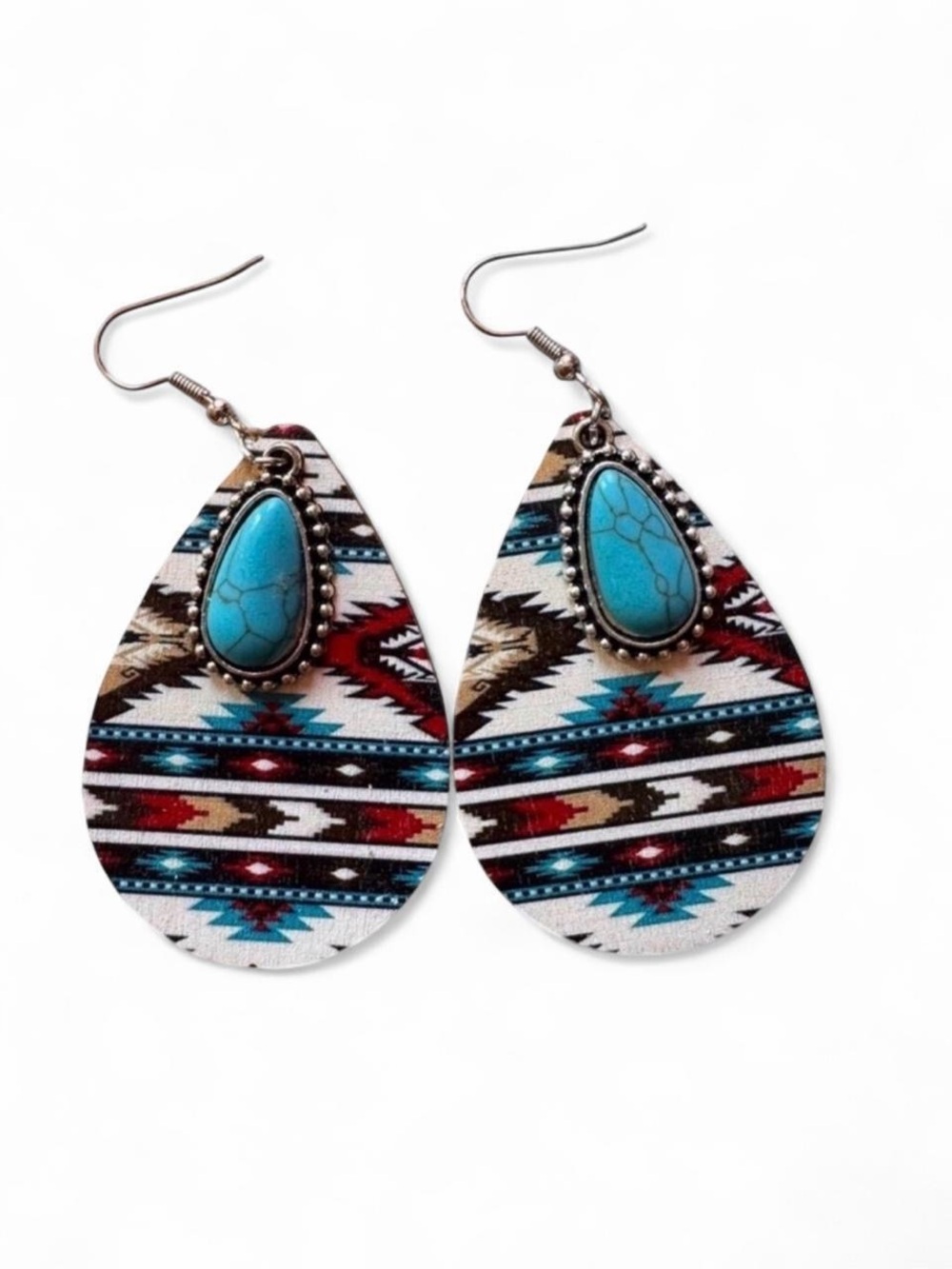 🌵 NWT Southwestern Wood Teardrop Earrings with Turquoise